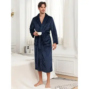 [Autumn Winter Comfort Robe] Large Size Comfortable Robe - Autumn And Winter Models Solid Color Men's Facecloth Bathrobe Warm And Comfortable Home Wear Pajamas