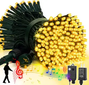 LAMPHOME Music Yellow String Lights with Motion Sensor Controller, 100 LED Waterproof Decor Light for Valentine's Day & Christmas, Indoor Outdoor Use for Valentine Party, Christmas Tree, Yard