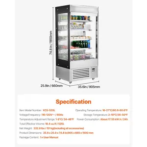 VEVOR Open Air Merchandiser, 4-Tier Shelving Commercial Refrigerator, Grab and Go Display Cooler Refrigerator with Air Curtain, LED Advertising Light, Fits for Restaurants, Stores, Office, 18.4cu. ft.