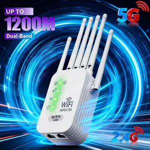 2026 WiFi Extender, WiFi Range Extender with 6 Antennas, 1200Mbps Dual Band (5GHz/2.4GHz) Signal Booster, Covers 12,000 Sq. Ft., Supports 100 Devices, with Repeater Function and Ethernet Port, for Home and Office Use
