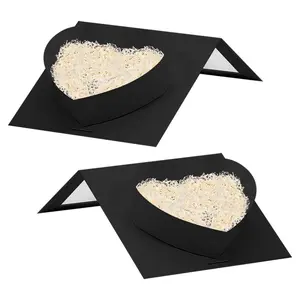 2pcs 8x6x2"Cardboard Heart Shaped Mache Flowers Packaging Strawberries Sweets Gift Box with Clear Lid (Black, Heart Shaped)