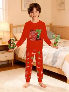 Christmas #67 Kids Pajama Set, Simple Number Six Seven Theme Printed, Spring & Fall Fashion, Comfortable Clothing, Pajamas Christmas