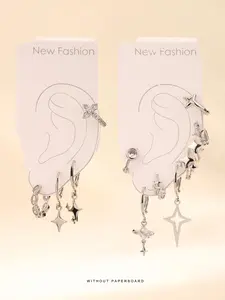 Star & Moon Design Earrings Set, Fashionable Rhinestone Decor Earrings for Women & Girls, Trendy All-match & Exquisite Jewelry for Birthday Gift