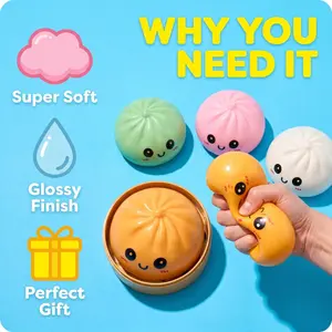Glitter Dumpling Squishies Surprise Set - Colorful Stress Balls, Fidget Sensory Toys, Easter Basket Stuffers with Steamer Stretchy Desk Stress Relief Toys