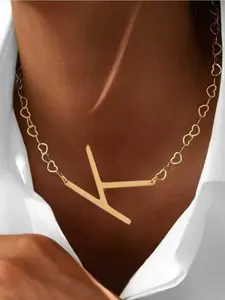 Letter Pendant Necklace for Women, Elegant Stainless Steel Heart Chain Jewelry, Fashionable All Season Accessory, Elegant Necklace Design, Heart Style Choker, Stainless Steel Necklaces
