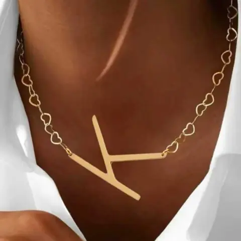 Letter Alphabet Detail Pendant Necklace for Women, Elegant Stainless Steel Dainty Heart Chain Jewelry, Fashionable All Season Accessory, Dainty Initial Necklaces