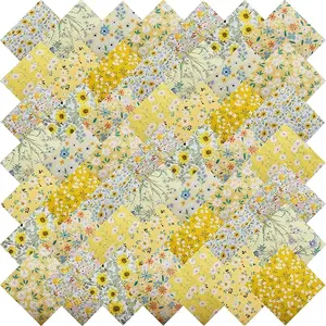 5"x 5" 50 PCS 100% Cotton Floral Fabric Squares Bundles Quilting Supplies for Sewing DIY & Quilt Beginners— Yellow Floral