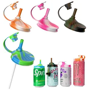 DIPESI 4-Piece Soda Can Lids with Straws — BPA-Free, Reusable, and Leak-Proof Silicone Covers. Ideal for Parties, Camping, and Travel.