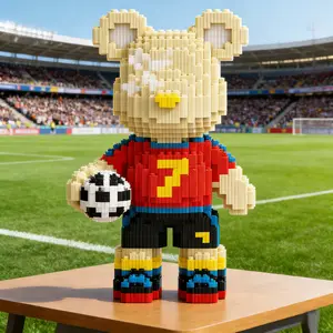 Football Bear 3D Puzzle Soccer Building Block Decoration for Home and Office, Perfect Gift for Thanksgiving and Christmas, Handmade Collectible Figurine