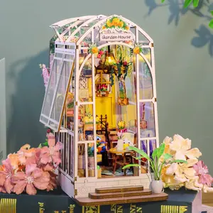 Mini Flower Room Bookshelf Kit, DIY Handmade Dollhouse Set with Furniture, Home Decor Art House, Crafts, Diy Building Model, Perfect Gift for Teens & Adults