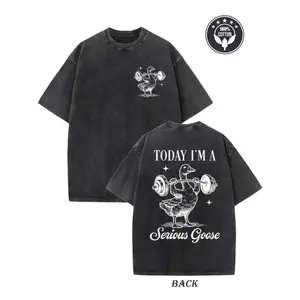 Funny Goose Weightlifting Graphic Tee Unisex Loose-fitting Vintage Wash Cotton Streetwear Crewneck Short Sleeve Casual Gym Workout Summer T Shirt