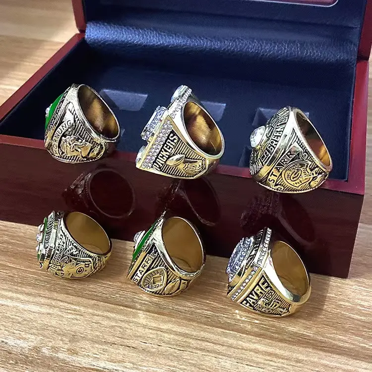 Green Gold Plated Personalized Ring Set with Gift Box for 1965, 1966, 1967, 1996, 2010, 2014 Bay Themed Styles, Gold Plated Rings