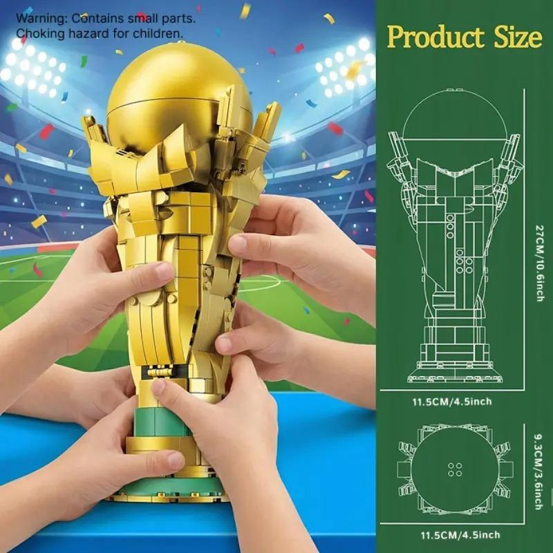 DIY Football Trophy Building Blocks Set, Collectible Desktop Decoration, Home Decor Brick Statue, Classic Gold Display Model, Unisex Gift, Building Kit, Replica, mundial 2026