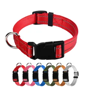 Adjustable Reflective Nylon Dog Collar with Quick Release Buckle and D Ring, Comfortable and Durable, Suitable for Small Medium Dogs