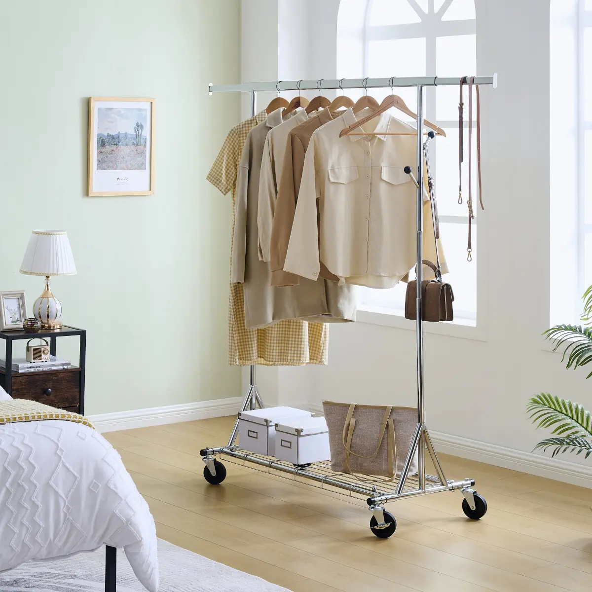 Clothes Rack Heavy Duty Clothing Rack 600LBS Rolling Clothes Racks for Hanging Clothes,  Commercial Garment Rack Heavy Duty Clothes Rack Collapsible & Portable Clothing Rack with Wheels   WL