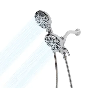 5" 3-Way Rainfall Shower Combo - 5-Setting High Pressure Shower Head & 5" Handheld with 5ft Stainless Steel Hose | Premium Chrome Finish | Independent or Simultaneous Use