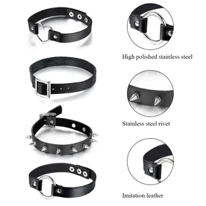 OIDEA Minimalist Leather Necklace with Interlocking Ring Clasp, Adjustable Alloy Push Button - Ring Shaped Necklaces for Women's Costume Jewelry
