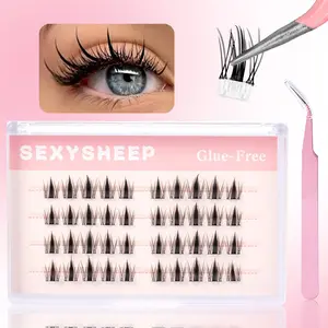 Self-Adhesive DIY Individual Lash Clusters, Natural looking Eyelash Extensions soft & Invisible Band False Eyelashes, Self-application, Manga Lashes/Fox Lashes，Mixed Length, Glueless Lashes, Curly Lashes