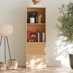 VOWNER Fluted Bookcase Bookshelf Nightstand with 2 Drawers, 2 Shelves Open Compartment, Storage Pantry Cabinet for Kitchen, for Kids room, Bedroom