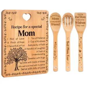Gifts for Mom - "Recipe for a Special Mom"Mom Gifts Kitchen Cutting Board Set,Bamboo-Made Engraved Utensil Set, Mom Birthday Gifts,