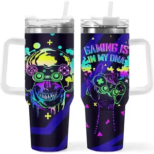 HACOOL SHOP40oz Gaming Stainless Steel Water Bottle - Insulated, Oval, Hand-Wash, with Handle, Lid, Straw, PVC-Free, Ideal for Running, Outdoors, and Holiday Gifts