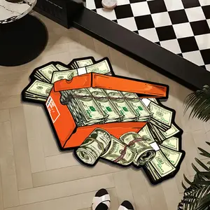 Irregular Shoe Box Design Area Rug Soft Fluffy Machine Washable Mat with Dollar Bill Pattern Non-Slip Backing for Bedroom Living Room Sofa Bedside Home Decor Accent Rugs Comfort Playful Durable
