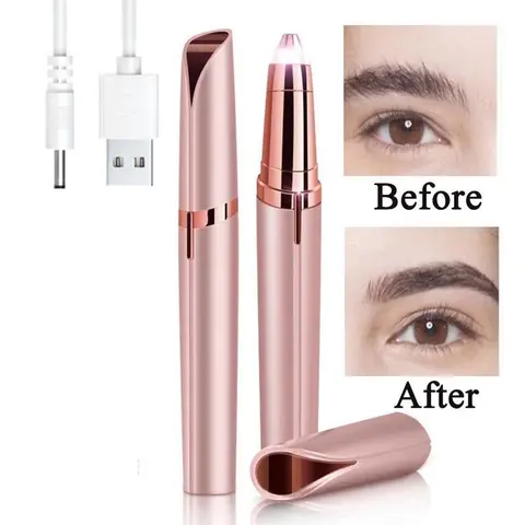 Women's Rechargeable Stainless Steel Electric Eyebrow Shaper with USB Port - Durable, Waterproof, Painless Beauty Tool Upgrade for At-Home Brows, Adults' Face/Eyes/Lips Trimmer with Light, Rose Gold Personal Care Appliance
