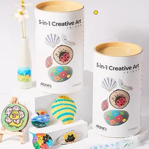 5-in-1 Coloring & DIY Creative Nature Art Kit – Kids DIY Painting Kit with Natural Elements, Shells, Stones, Feathers, Wood, Brushes, Guiding Book, Educational Art Toy, Montessori Craft, Nature-Inspired Art for Kids Age 3+