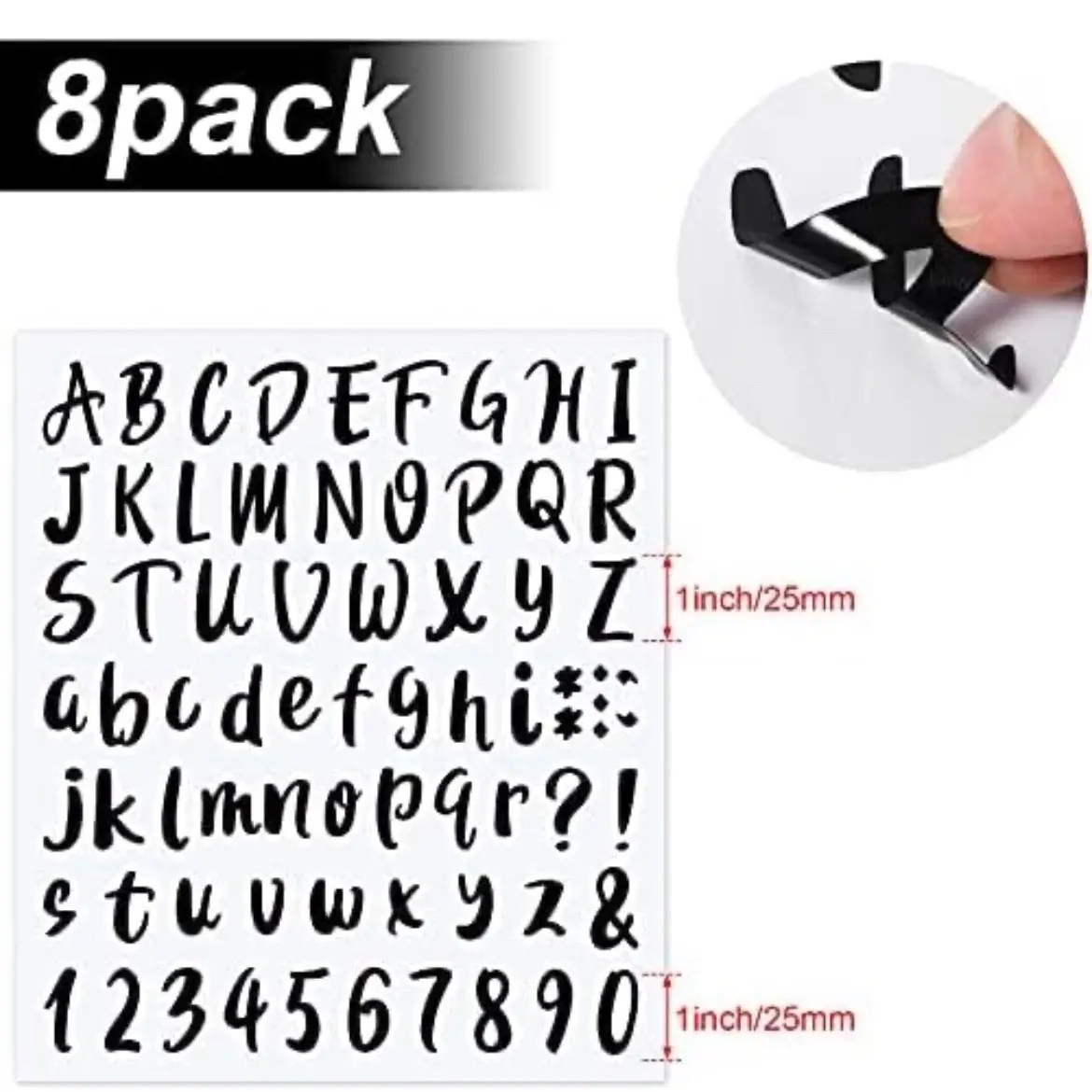 576 Pieces 8 Sheets Letters Stickers Self Adhesive Vinyl Letter Alphabet Number Stickers Mailbox Numbers Sticker, Decals for Classroom Decor, Sign, Door(Black,1 Inch)