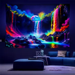 1pc Fluorescent Rainbow Design Galaxy Tapestry - Highquality Print, Soft Texture, Blacklight Art, Wall Hanging for Living Room Bedroom Office Home Decor/Room Decor/Party Decor, with Free Installation Package, Home Decoration, Wall Decor, De