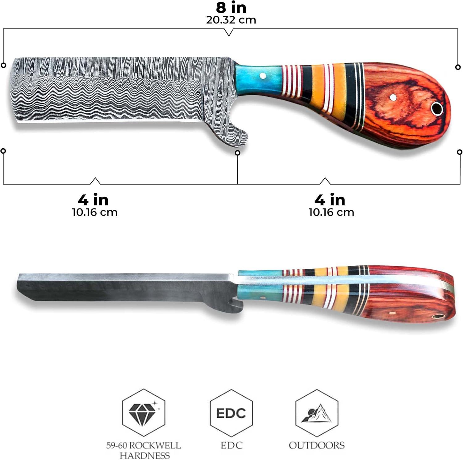 Handmade Damascus Knife, 8" Fixed Blade ,Full Tang Knife,  EDC Cutter Knife for Outdoor Camping