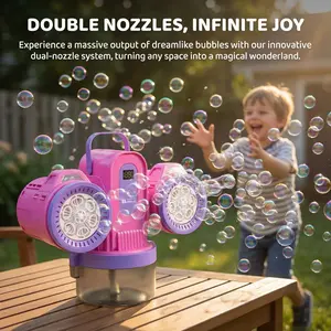 Double Head Remote Control Bubble Machine, Bubble Maker, Double Nozzles, USB Rechargeable, RGB Lights, RGB Lighting, 360° Rotation, Long Lasting, Party Gift, Kids Toy, Infinite Joy