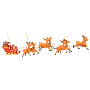 Large 5 Piece Full Santa's Sleigh and 8 Reindeer Christmas Ornament