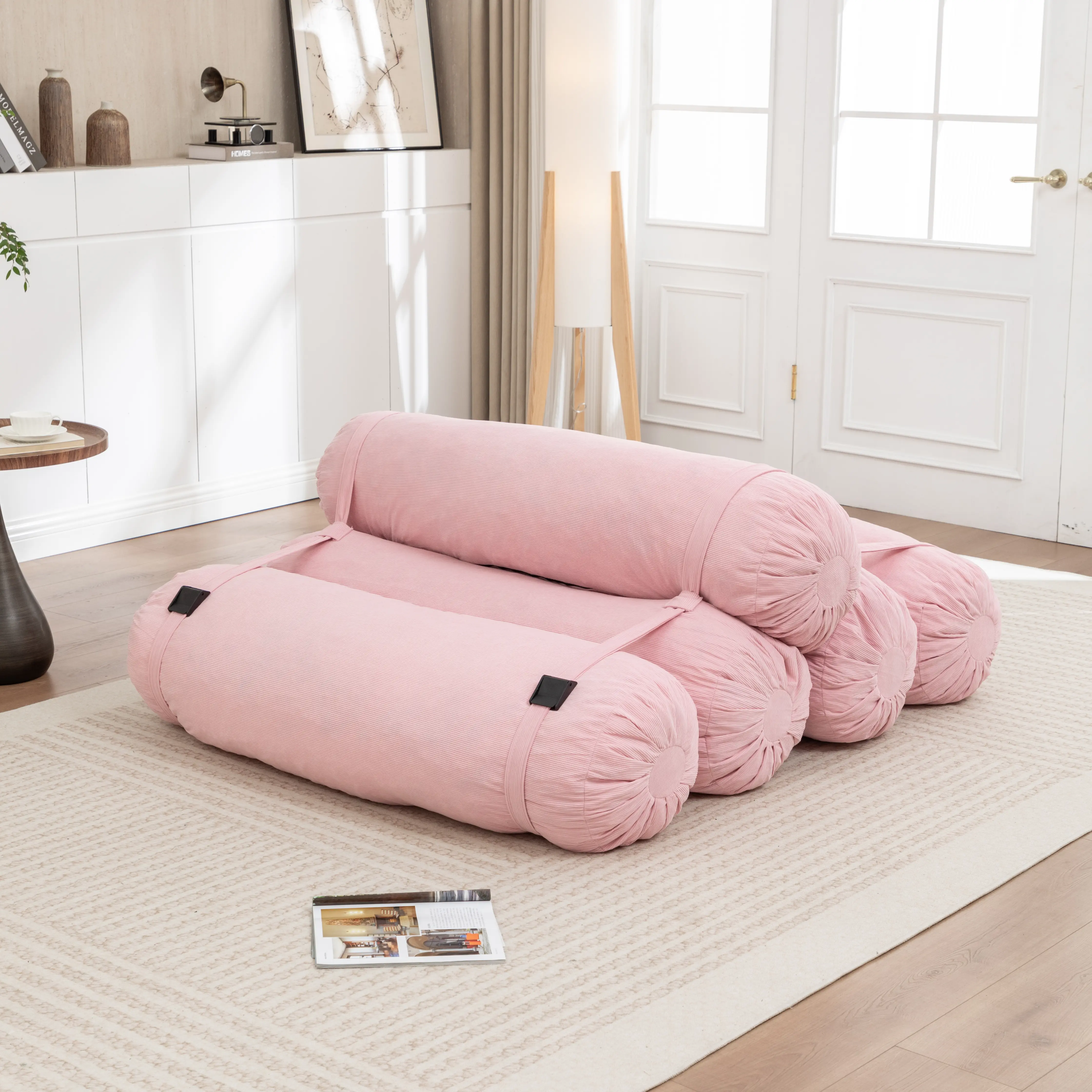 NookNova Adjustable Strap Corduroy Convertible Floor Sofa - Multi-Person Modular Lazy Couch, Easy Spot-Clean, Tool-Free Assembly, W50" × D76" × H13"", 56 lbs, for Living Room, Media Rooms, Sleepovers, Adjustable Strap System, Wide Lounger