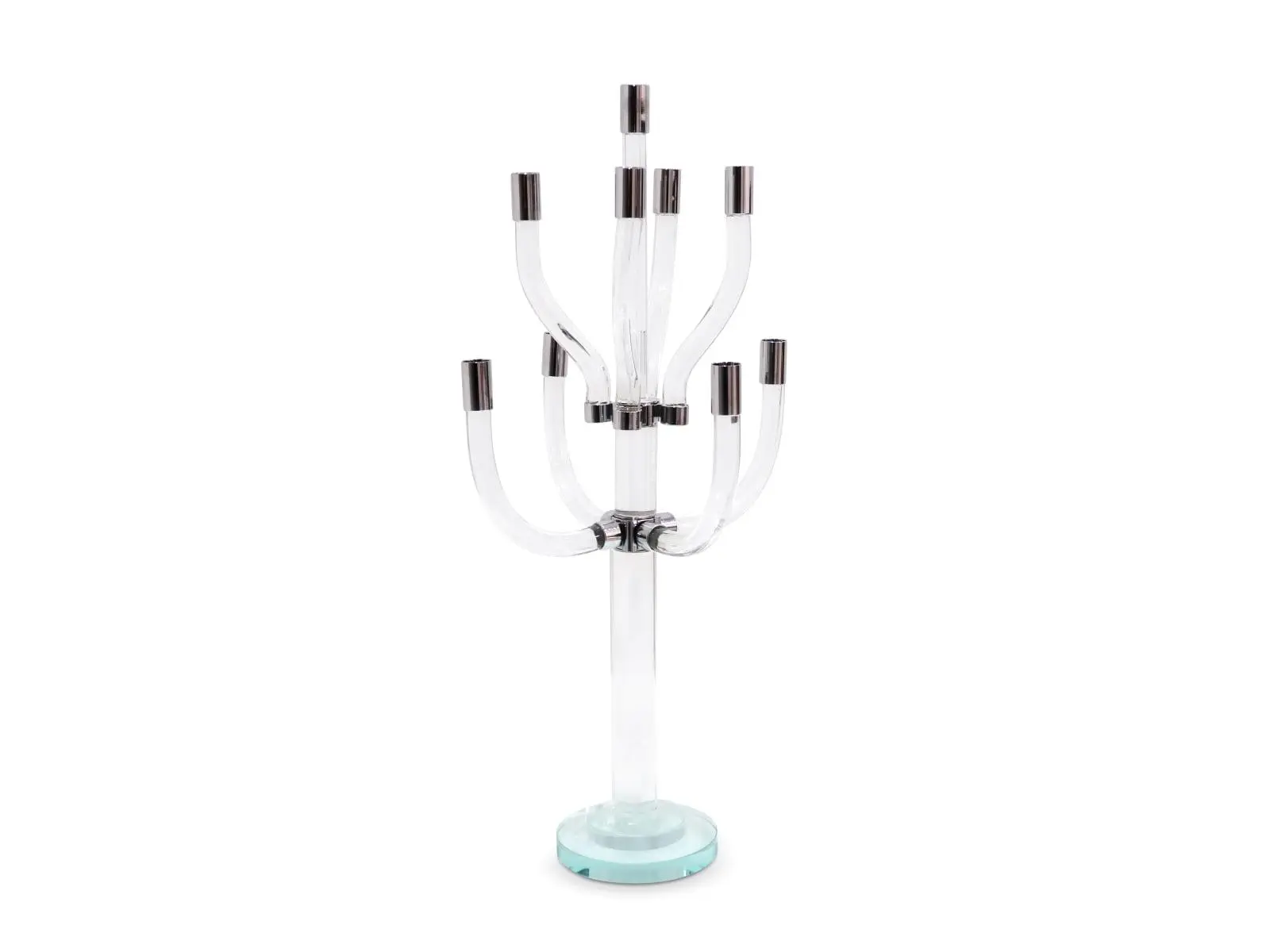 212 MAIN 23 in. Clear & Silver Crystal Tabletop Candelabra Candle Holder, Light-Decor Centerpiece for Gifting, Contemporary