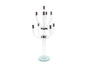 HomeRoots 590252 23 in. Clear & Silver Crystal Tabletop Candelabra Candle Holder
