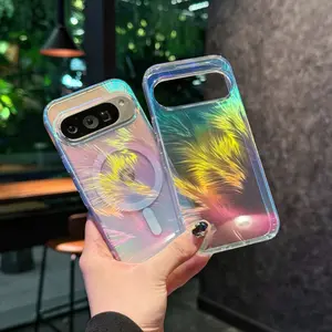 Suitable for Google Pixel 10/9 series magnetic anti drop phone case 9Pro/Pro XL laser color changing feather texture four corner shock-absorbing simple and fashionable design, multi-color optional 9A
