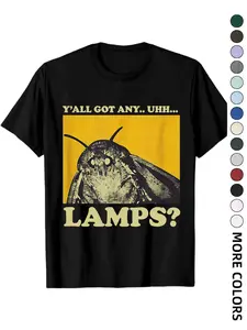 Vintage Moth 'Lamps?' Meme Graphic T-Shirt - Menswear Retro Funny Print, Multiple Color Options, Casual Short Sleeve Top for Daily Wear & Humor Lovers, Fitted