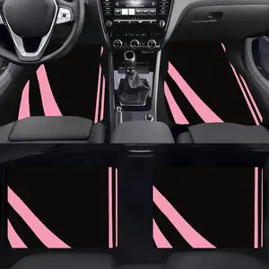 4pcs Car Floor Mat Black Background Pink Geometric Printing Polyester Material Durable Car Decoration Easy to Clean Easy to Install Car Floor Mat