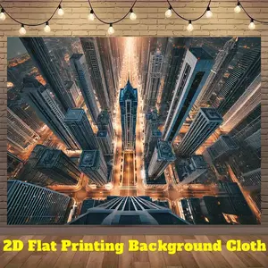 1pc Modern City Skyline Banner - Nighttime Urban Landscape Backdrop with Lighting Effects, Durable Polyester Fabric for Photo Studio, Party Decorations, Live Stream Background - Indoor/Outdoor Decoration No Electricity Needed, Downtown Room Decor,