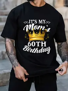 Cotton Women's & Unisex It's My Mom's 60th Birthday T-Shirt - Funny Birthday Party Outfit with Golden Crown Graphic - Soft Breathable Cotton Crewneck Tee