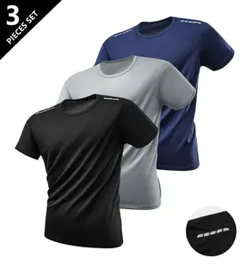 Men’s 3-Pack Boyfriend Style Quick-Dry Breathable Short-Sleeve T-Shirts for Summer Sports, Running, and Fitness