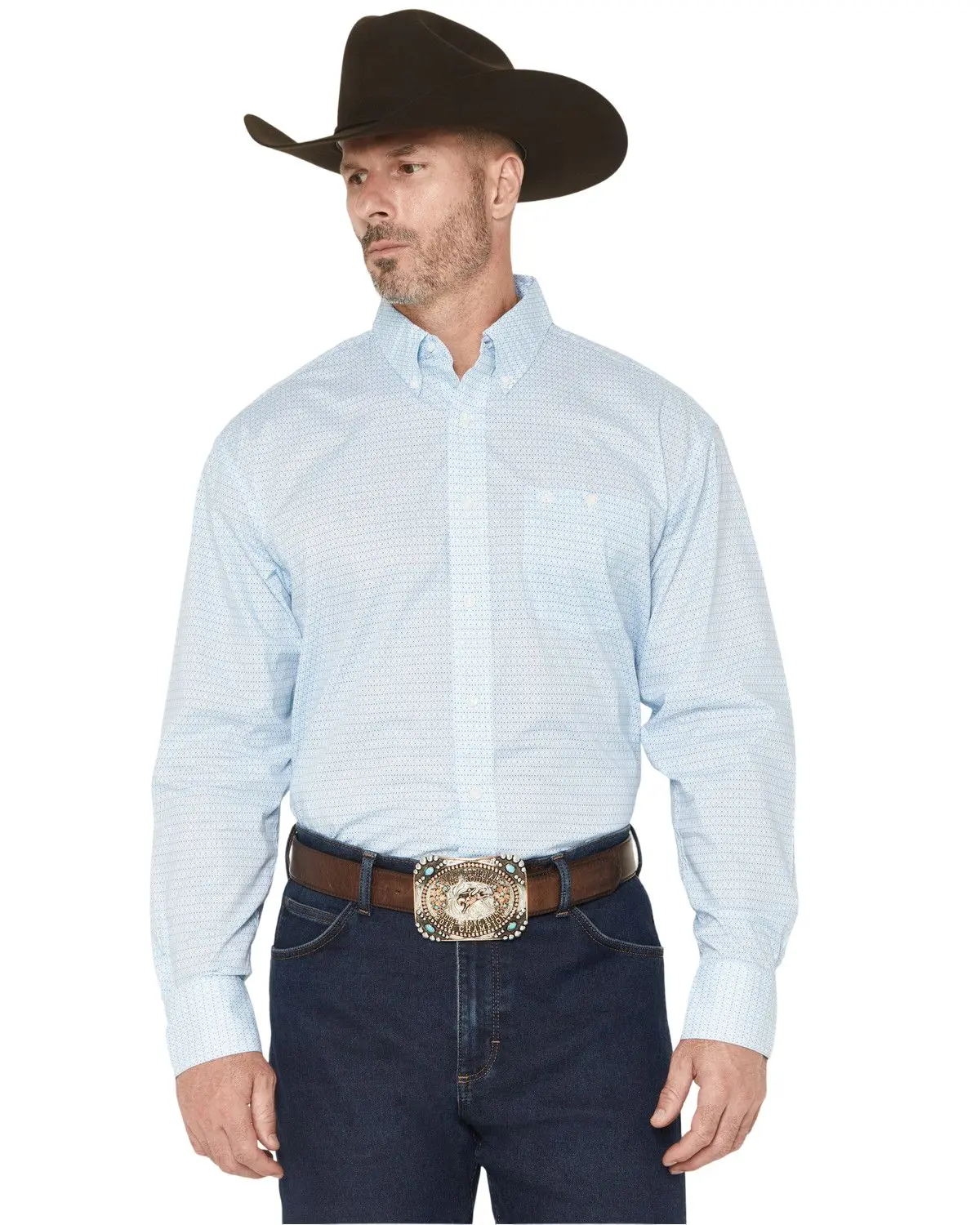 Wrangler Men's Men'S Geo Print Long Sleeve Button-Down Stretch Western - 112374626-Tll