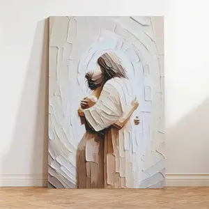 Jesus Wall Art | Jesus Embracing Woman Christian Painting | God Jesus Gift Poster & Canvas Artwork for Living Room & Bedroom Decor