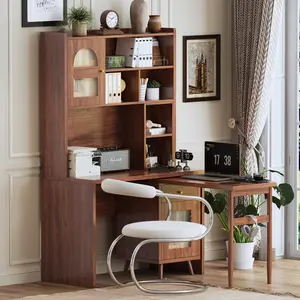 Computer Desk with 90 Degree Rotating Desktop, 43x70 Inch Office Desk with Storage Drawer and Cabinets, Gaming Desk with Shelves, Writing Desk for Study, Work Desk for Home
