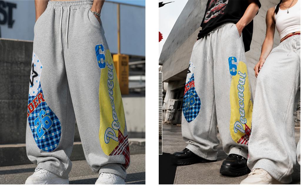TELLFUN--Men's Low-Waist Y2k Grunge Barrel Sweatpants - Baggy Fit, Loose-Fitting Wide-Leg, Graphic Print Activewear with Adjustable Drawstring for Teens