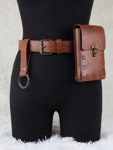 1 Set Medieval Viking Belt Pouch Waist Bag Fanny Pack Vintage PU Leather Belt Wallet Halloween Renaissance Fair Cosplay Costume Props