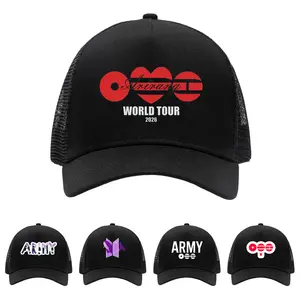 BT21 ARIRANG 2026 World Tour Trucker Hat K-pop Adjustable Snapback Mesh Cap for Men Women Breathable Lightweight Summer Baseball Hat Korean Pop Concert Merchandise Casual Streetwear Gift for Fans
