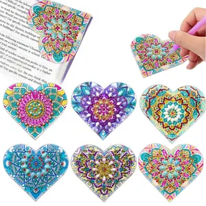 Heart Shaped Diamond Painted Corner Bookmark Kit, 6 Counts Crystal Special Shaped Diamond Art Bookmark, Home Craft Decoration, Book Accessories