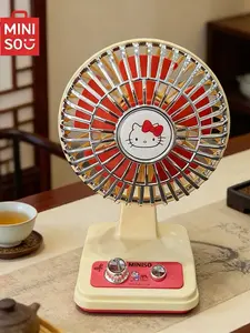 MINISO Genuine Hello Kitty Retro Mini Fan, cute cartoon desktop fan with quiet operation. Compact and practical for home, office and outdoor use. In stock now, lovely daily gadget and sweet gift for Hello Kitty fans. summerwins